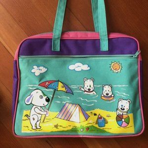 Vintage 80s 90s Laptop / Carry Beach Bag - Kine Puppies Dog Retro 16" Kawaii